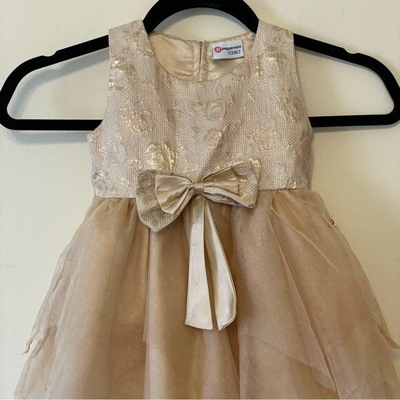Peppermint 1-2 Years (Girls) Small formal dress metallic chiffon ball gown beige - Picture 2 of 9